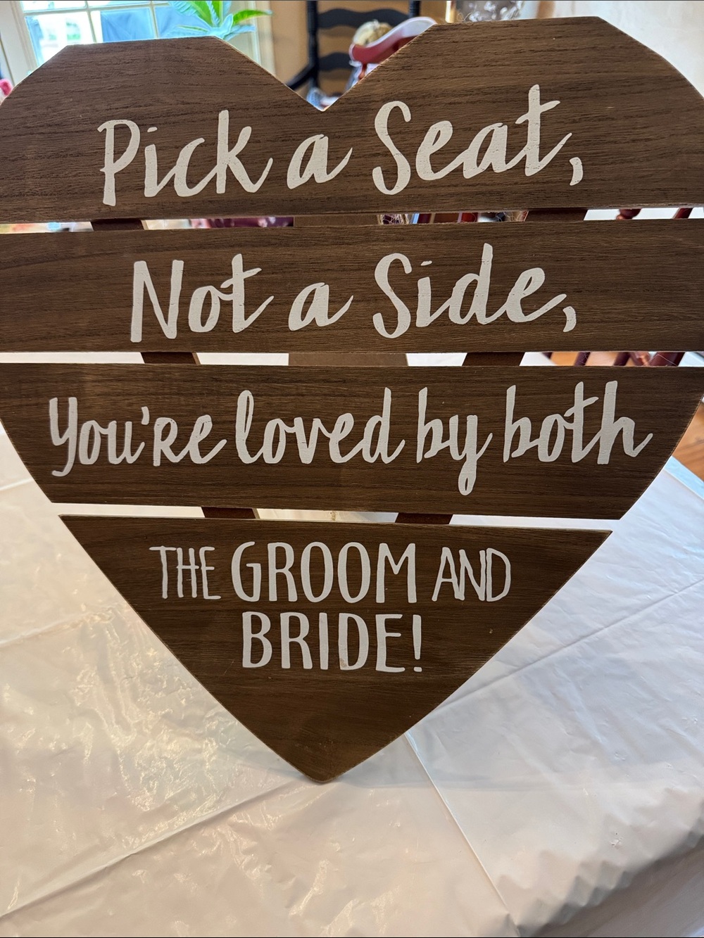 Wooden Brown Heart Wall Sign with White Script - Wedding Aisle Decor